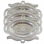 MADHULI Traditional Silver Multipurpose Serving Tray 24 x 17 x 2.5 cm (Pack of 3)