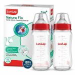 Luvlap Transparent Glass Anti Colic Wide Neck Natural Flo Feeding Bottle 250ml (Pack of 2)
