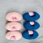 VARDHMAN KNITTING YARN - BABY SOFT (PACK OF 6 BALLS- EACH BALL 25 GM-TOTAL 150 GM) 3 blue and 3 baby pink balls