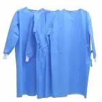 Mowell Non-Woven Disposable Gown Pack of 5 pcs Color-Blue, Length-47inch, Knitted Cuff, Size-Regular fits All for Hospital and clinic