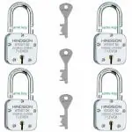 HINDSON Small Lock and Key, Door Lock for Home, Shop Same Key for Multiple Lock, 4 Same Key Lock Set, Common Key Lock Set of 4 (Finish Silver)(50mm Atoot Same 4 Small Lock)