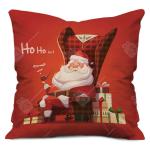 Indigifts Red Ho Ho Ho Santa Claus Printed Polyester Cushion with Filler 12 x 12 inch
