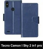 Sbms Tecno Camon I Sky 2 In1 Pro Blue Artificial Leather Shock Proof Flip Cover