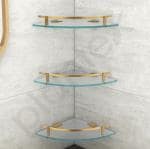 Plantex Frosted Glass Shelves for Bathroom Corner/Kitchen Corner Shelves/Living Room Wall Corner Organizer with Brass Antique Railings and Wall Brackets (9x9 Inches, Pack of 3)