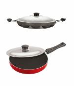 Nirlon Red Aluminium Non-Stick Frying Pan and Appampatram with Lid ,2.6mm-fp13-ap,12