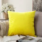 Khooti Decorative Velvet Square Cushion Cover Throw pillow cover for Living Room Couch Diwan single seater Sofa , Modern BOHO Large 16 x 16 Inches / 40.6 x 40.6 cm (Colour - Lemon Yellow)(Set of 1 piece)