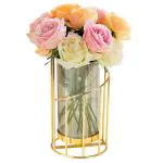 Next In Crafts New Innovative Handicrafts Metal Geometric Designer Gold Pillar Flower Vase with Removable Glass Modern Design Decorative for Table Top Bed Room Dining Room (Pack of 1)