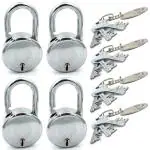 Harrison Padlocks/Round Padlock 85mm 9 Lever with 3 Keys T-26-0280 Pack of 4/ Mild Steel Material/Bright Chrome Polished Finish/Door Lock, Shutter Lock, Godown Lock, gate Lock