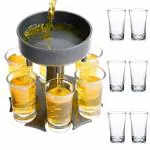 KATHIYAWADI Drinks Dispenser with 6 Shot Glasses || Wine Dispenser Holder || Whisky, Beer, Liquor Scotch, Cocktail Server For Bar Party