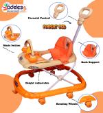 Odelee Orange Noody Musical Baby Activity Walker with Adjustable Height and Parental Rod (6-18 M)