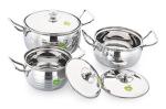 JVL Silver Stainless Steel Cookware And Serveware Essential Utensil Pot Handi Set With Lid 850ml, 1300ml, 2200ml (Pack of 3)
