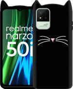 Xykos Black Rubber Silicon Meow Cat Kitty Mobile Back Case Cover for Realme Narzo 50i