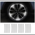 CARIZO 3D VIEW Reflective Wheel Tire Rims Stripes Stickers (Pack of 20, White) Decals Exterior Accessories Compatible with Mahindra KUV100 NXT (Type-II)