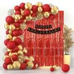 SPECIALYOU.IN wedding anniversary decoration items kit set with backdrop , happy anniversary paper banner , backdrop fringe curtain , gold metallic balloons for decoration, 1st , 2nd ,25th,50th-55pcs