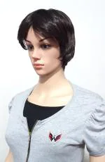 YOFAMA Short Hair Wig Black Synthetic Fiber Women