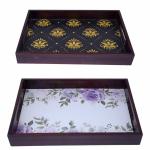 ANGIRA HANDICRAFTS Handmade Wooden Tray with Handprinted Designs Serving Trays Set of 2 Tray