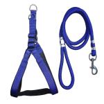 Smart Doggie Choke Free and Pulling Free Padded Easy Control Adjustable Nylon Chest Belt Harness 1.25 Inch and 18mm Leash Rope for Large Dogs of All Breeds (Blue)