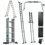 Mivu Flexi Pro 16 feet (16 steps) 8-in-1 Multipurpose Foldable Aluminium Ladder | Made In India | Heavy Duty Portable Step Ladder for Home & Outdoor use (With Scaffolding Plates & Detachable Platform)