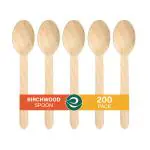 ECO SOUL (160 mm, Set of 200) Disposable Birchwood Spoon | Eco-friendly, Compostable, Use & Throw Party Spoons