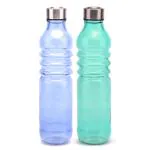 Red Butler 750ml Colored Glass Bottle | Leak-Proof Airtight Stainless Steel Lid |Fridge Bottle for Water, Smoothies, Juices |Green & Blue | Set of 2