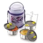 Magnus Pride 3 Deluxe Round Stainless Steel Insulated Lunch Box (750 ml)(Violet)
