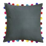 Lushomes Grey Sofa Cushion Cover with Colorful Pom Pom (50 cm x 50 cm)