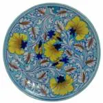CRAFT PARK Jaipur Blue Pottery LilyFlower Design Home Decor Wall Hanging Handmade Plate/Serving Plate 8 inch (Turquoise)