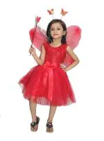 Kaku Fancy Dresses Polyester Girls Net Butterfly Girl Dress (Red)