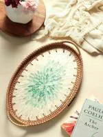 Habere India-All the Cultures Fabricating India Multicolor Round Cane Serving Tray, Large (34 x 23 x 5 cm)