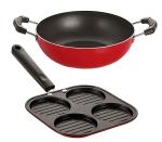 Nirlon 2 pcs of Red 3 Layer Non-stick Aluminium Coated Dishwasher Safe Kitchen Cookware Combo Set