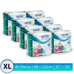 lyfcare Adult Pull -Up Pants Diapers ,Extra Large / XXL-80 Pieces (Pack Of 8, Each 10 Pieces) , Waist Size (90 - 125 Cm | 35 - 54 Inch)
