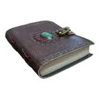 SUFFICE CRAFTS Leather Handcrafted Journal Diary Green Stone with embossing and metal lock- size- 6