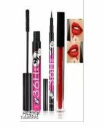OSMB 36H Longlasting Curl Mascara With Eyeliner & Liquid Matte Waterproof Lipstick (Red)