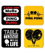 Whats Your Kick Table Tennis Games I Love You More Than Ping Pong Quotes Printed Set of 4 Coaster With Metal Stand