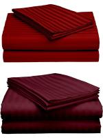 VORDVIGO Combo Pack of 2 Satin Double Bedsheets, Satin Stripes/Lining Stripes Double Bedsheets with 4 Pillow Covers, Color- Red & Wine