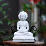 MEHRAS LIFE STYLE White Marble Action Mahaveer Jain Ji Statue Idol Sculpture Idol Intricate Work Puja/Vastu Decorative Showpiece Murti For Mandir Or Temple, 9 Centimeters