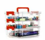 Kayru 3-Tiers Stack Carry Storage Box With Handle, Transparent Stackable Storage Bin With Handle Lid Latching Storage Container for School & Office Supplies