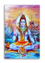 Tamatina Multicolor Religious Art Jai Shiv Shankar God Unframed Canvas Painting - 24X16 Inch
