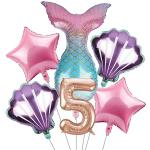 Orama Mermaid Theme Foil Balloons Set for Birthday Decoration (Rose Gold 5th Birthday Mermaid Foil Combo)
