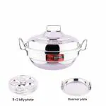 EuroStyle ECO 10 Deluxe Idli Cookware & Multi Kadai Stainless Steel, 2 Idli Plates (10 Pits) & 1 Steamer Plate, 2 In 1 Cookware For Idli, Dhokla & Gravy (Stainless Steel, EUS_ECO_10_Deluxe)