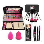 Lecherous Beauty Women's & Girl's TYA 6155 Eyeshadows Multicolour Makeup Kit & 7 Hello Kitty Makeup Brushes Set, 3in1 Eyeliner,Mascara,Eyebrow Pencil with 2 Pink Beauty Blenders - (Pack of 13)
