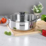Sumeet Cook Smart TriPly Steel-Aluminium-Steel - 3 Layers Casserole / Biryani Pot / Stock Pot With Glass Lid- 5.2Ltr - 26Cm, Silver
