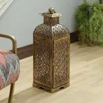DazzCraft 'Jaisalmeri Jazmin Mehrab Diya Lantern' Hand-painted Golden Antique Big Tea Light Candle Holder in Metal, Decorative Showpiece for Table, Living Room, Dining Room, Bedroom Decor, Gift Items, Home Decoration & Showcase Items (9x9x29) Inch
