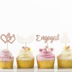 Festiko 20 Pieces Glitter Engaged Cupcake Topper Kit For Decorations, Cupcake Toppers With Engaged, Double Heart, Dress, Wings For Wedding Bridal Shower Bachelorette Cake Decoration