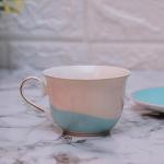 VIBEIN Luxury Cup Saucer Set 12pcs (6 Cups+6 Saucer), Home and Kitchen Decor Items | Cups, Mugs and Saucer for Kitchen | Coffee Cup and Saucer Set (Beige with Ocean Blue)