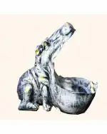 Beckon Venture - Multicolor Handicrafted Resin Big Mouth Hippopotamus Showpiece As Storage Hippo Animal Statue Home Interior Decor
