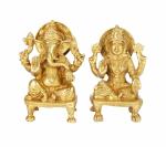 Kartique Durable Brass Laxmi and Ganesh Statue - 11.4 cm