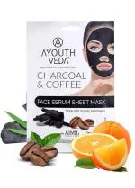 Ayouthveda Charcoal & Coffee Face Serum Sheet Mask, Suitable for Both Men and Women | For Glowing Skin | Better Skin Texture & Surface | Keep Skin Hydrated & intensely Detoxified (20gm)