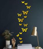 Bikri Kendra Acrylic Butterfly Wall Mirror Stickers (Gold, 14 Piece)