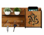 Deskart Multipurpose Wooden Ganesha Key Holder with Mobile Stand, 6 Key Hanger Hooks